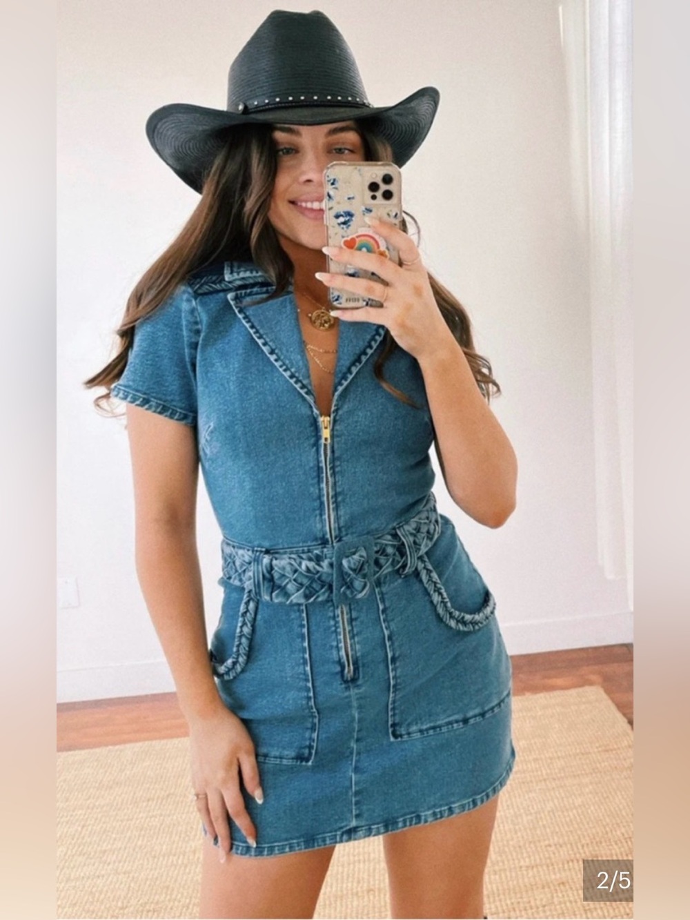 Show Me Your MuMu Light Wash Denim Mini Dress with Braided Belt - Picture 3 of 8